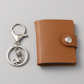 2 Inch Leather Cover Mini Photocard Holder Book, Holds up to 20 Photos, with Stainless Steel Lobster Claw Clasps and Iron Key Rings, Saddle Brown, 65x56x11.5mm