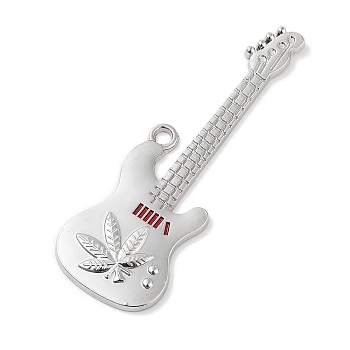 Alloy Enamel Big Pendants, Guitar, Platinum, 66.5x23x2.5mm, Hole: 2.5mm