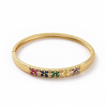 Colorful Cubic Zirconia Flower Hinged Bangle, Brass Jewelry for Women, Golden, Inner Diameter: 2x2-1/4 inch(5.2x5.85cm)