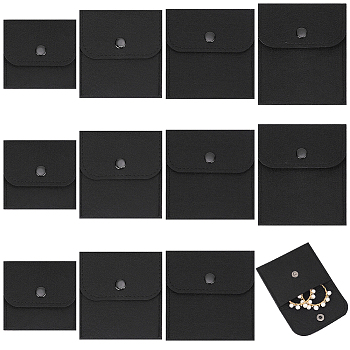 Elite 12Pcs 4 Style Felt Jewelry Storage Bags, with Snap Buttons, Black, 7.5~11.5x7.5~10x0.85~0.95cm, 3pcs/style