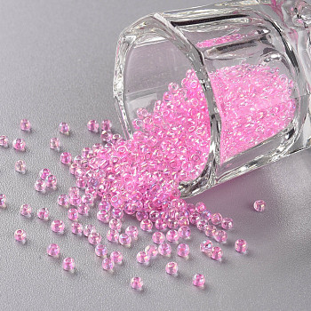 11/0 Grade A Round Glass Seed Beads, Transparent Inside Colours, AB Color Plated, Violet, 2.3x1.5mm, Hole: 1mm, about 48500pcs/pound