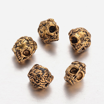 Tibetan Style Alloy Beads, Skull, Antique Golden, 9x6x10mm, Hole: 1mm