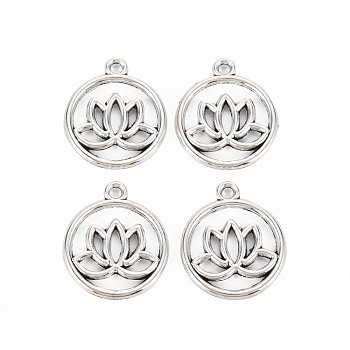 Tibetan Style Alloy Pendants, Cadmium Free & Lead Free, Flat Round with Flower, Antique Silver, 22.5x19x2mm, Hole: 2mm, about 522pcs/1000g
