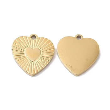 Ion Plating(IP) 316L Surgical Stainless Steel Charms, Heart Charm, Real 18K Gold Plated, 12x11.8x1mm, Hole: 1mm