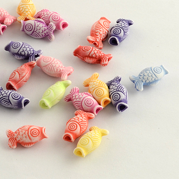 Craft Style Acrylic Beads, Fish, Mixed Color, 16.5x9x7mm, Hole: 2~3mm, about 950pcs/500g