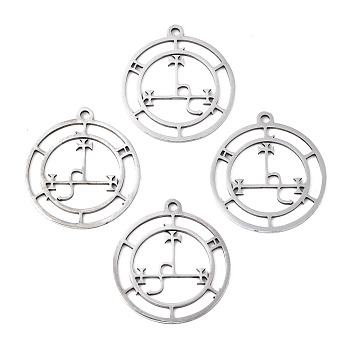 201 Stainless Steel Sigil of Lilith Pendants, Laser Cut, Flat Round, Stainless Steel Color, 28x25x1mm, Hole: 1.8mm