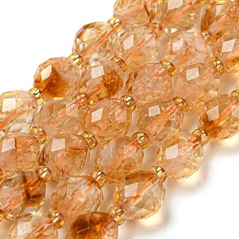 Natural Citrine Beads Strands, Faceted, Oval, with Seed Beads, 8~9x6~8mm, Hole: 1~1.2mm, about 17~19pcs/strand, 7.09~7.87 inch(18~20cm)