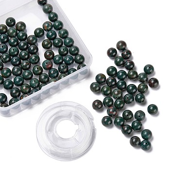 100Pcs 8mm Natural Indian Bloodstone Beads, with 10m Elastic Crystal Thread, for DIY Stretch Bracelets Making Kits, 8mm, Hole: 1mm