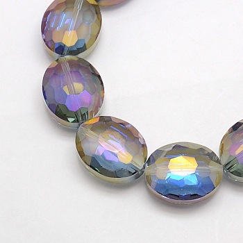 Faceted Electroplate Crystal Glass Oval Beads Strands, Rainbow Color Plated, Medium Orchid, 20x16x8mm, Hole: 1mm, about 35pcs/strand, 27.5 inch