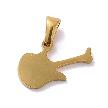 Vacuum Plating 304 Stainless Steel Pendants, Guitar Charm, Golden, 10x17x1.5mm, Hole: 2x4mm