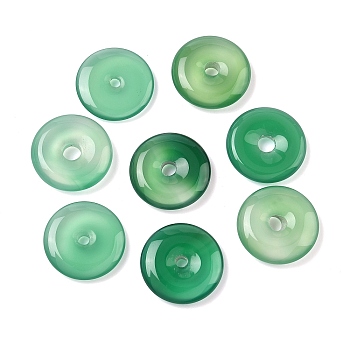 Natural Agate Pendants, Dyed & Heated, Dount/Pi Disc Charms, Green, 18x3.5mm, Hole: 4mm