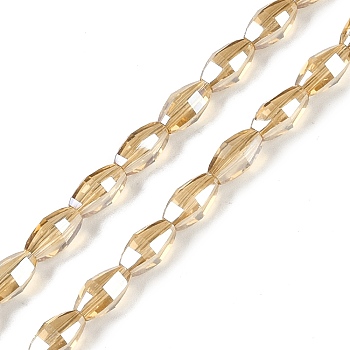 Electroplate Glass Beads Strands, Pearl Luster Plated, Faceted, Oval, Gold, 7.5x4.5mm, Hole: 0.9mm, about 60pcs/strand, 17.32''(44cm)