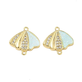 Brass Micro Pave Clear Cubic Zirconia Shell Shape Links, with Cyan Enamel, Lead Free & Cadmium Free, Long-Lasting Plated, Rack Plating, Golden, 17x17.5x3mm, Hole: 1.4mm