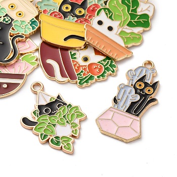 8Pcs 8 Styles Alloy Enamel Pandants, Lead Free & Cadmium Free, for Halloween, Potted Cat Charm, Mixed Color, 22~30x15~28x1~1.5mm, Hole: 1.6~2mm, 1pcs/style