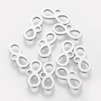 201 Stainless Steel Charms, Laser Cut, Infinity, Stainless Steel Color, 6x12x1.2mm, Hole: 1.5mm