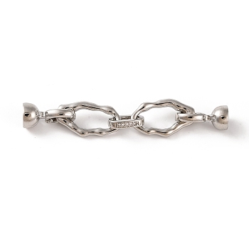 Brass Fold Over Clasps, Irregular Oval, Platinum, 60mm, Hole: 5.5mm