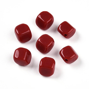 Opaque Acrylic Beads, Cube, Dark Red, 11.2x8.7x9.2mm, Hole: 1.8mm, about 833pcs/500g