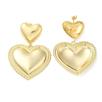 Brass Stud Earrings for Women, Heart, Golden, 65x44mm