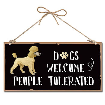 Printed Wood Hanging Wall Decorations, for Front Door Home Decoration, with Jute Twine, Rectangle with Word, Black, 30x15x0.5cm, Rope: 40cm