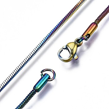 Ion Plating(IP) 304 Stainless Steel Snake Chain Necklace, with Lobster Claw Clasps and Jump Rings, Rainbow Color, 19.68 inch(50cm)