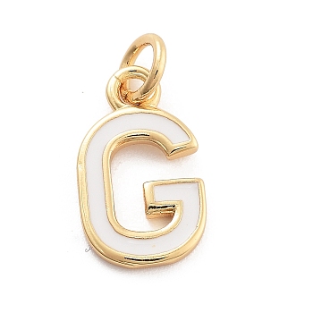 Rack Plating Brass Pendants, with Enamel and Jump Ring, Cadmium Free & Lead Free, Long-Lasting Plated, Real 18K Gold Plated, Letter, Letter G, 11.5x7x1mm, Hole: 2.5mm