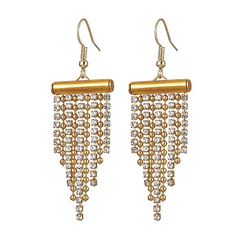 Rhinestone Chains Tassel Earrings, 304 Stainless Steel Dangle Earrings, Golden, 63x20mm