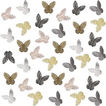 Olycraft Textured Alloy Cabochons, Nail Art Decoration Accessories for Women, Butterfly, Mixed Color, 7.5x7.5x2.5mm, 180pcs/box