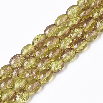 Transparent Crackle Glass Beads Strands, Oval, Light Yellow, 8x5.5~6mm, Hole: 1mm, about 100pcs/strand, 31.4 inch