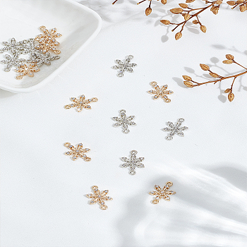 20Pcs 2 Colors Alloy Crystal Rhinestone Connector Charms, Snowflake Links, Platinum & Golden, 18x11.5x2.5mm, Hole: 1.5mm, 10pcs/color