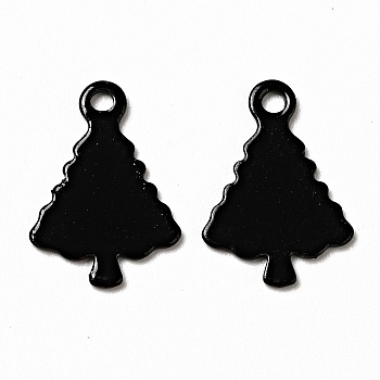 Spray Painted 201 Stainless Steel Charms, Christams Tree Charms, Black, 14x9.5x1mm, Hole: 1.2mm