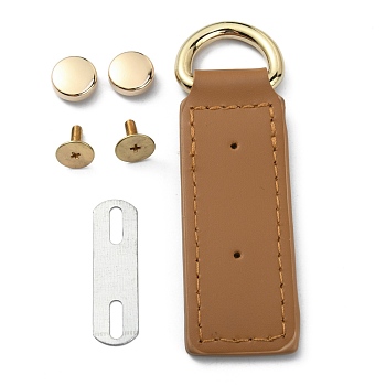 Rectangle Imitation Leather Bag Side Decoration Clasp DIY Kit, with 2Pcs Alloy Screws & 2Pcs Nuts & 1Pc Gasket, Camel, 9x2.7x0.75cm