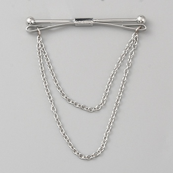 Brass Hanging Chains Collar Pins Tie Clips, Cardigan Clips for Men Women, Platinum, 70x59.5mm