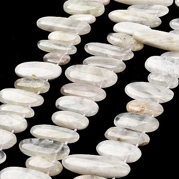 Natural Moonstone Beads Strands, Top Drilled, Oval Charms, 8~17.5mm wide, 16.5~44mm long, 3~8mm thick, hole: 0.9mm, about 32pcs/strand, 15.75''~(40~41cm)