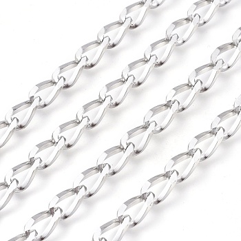 304 Stainless Steel Curb Chains, Unwelded, for Jewelry Making, Stainless Steel Color, 10.8x5.7x2.5mm, about 32.8 Feet(10m)/roll