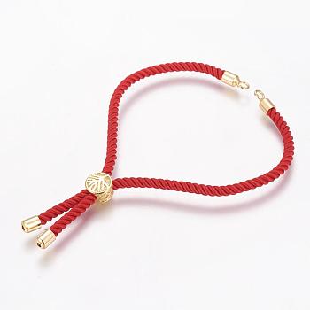Nylon Cord Bracelet Making, with Brass Findings, Long-Lasting Plated, Cadmium Free & Nickel Free & Lead Free, Tree of Life, Red, Real 18K Gold Plated, 8-5/8 inch~9-1/2 inch(220~240mm), 3mm, Hole: 2.5mm