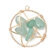 Natural Green Aventurine Nuggets Copper Wire Wrapped Flat Round Pendants(PALLOY-JF03038-04)-1