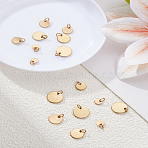 16Pcs 4 Styles 304 Stainless Steel Charms, with Jump Rings, Blank Stamping Tag, Flat Round, Golden, 6~12x0.7~1mm, Hole: 3.5mm, 4pcs/style(STAS-LP0004-54G)