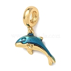 Ocean Brass Enamel European Dangle Charms, Blue Dolphin Large Hole Pendants, Golden, 24mm, Hole: 4.5mm(KK-E803-04G)