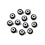 Transparent Acrylic Beads, Flat Round with Evil Eye Pattern, Black, 7x4mm, Hole: 1.5mm(TACR-G045-01A)