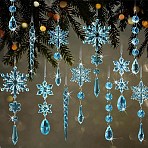 5Pcs Acrylic Transparent Icicle Snowflake Pendant Decorations, for Christmas Tree Hanging Decor, Blue, 108~185mm(HJEW-D003-01A)