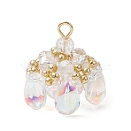 Glass & Seed Beads Pendants, Cloud, with 304 Stainless Steel Findings, Clear, 20x19x19mm, Hole: 2.5x2mm(PALLOY-MZ00648-02)