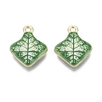 Printed Alloy Pendants, Rack Plating, Leaf Charms, Cadmium Free & Nickel Free & Lead Free, Golden, Medium Sea Green, 19x15.5x3.5mm, Hole: 1.8mm(PALLOY-SZC0008-08A)