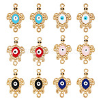 12Pcs 6 Colors Alloy Enamel Connector Rhinestone Settings, Turtoise with Evil Eye, Mixed Color, 27x16x2.5mm, Hole: 1.8mm, Fit for 1.2mm Rhinestone, 2pcs/color(FIND-TA0004-85)