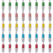 40Pcs 5 Colors Translucent Plastic Pendants, Pill Capsule Charm, with Platinum Tone Iron Loops, Mixed Color, 29x10.5mm, Hole: 2mm, 8pcs/color(KY-SC0001-75)