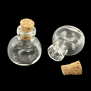 Flat Round Glass Bottle for Bead Containers, with Cork Stopper, Wishing Bottle, Clear, 25x20x11mm, Hole: 6mm, Bottleneck: 10mm in diameter, Capacity: 1ml(0.03 fl. oz)(X1-AJEW-R045-06)