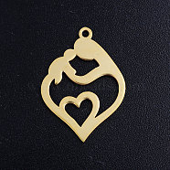 Ion Plating(IP) 304 Stainless Steel Pendants, Heart with Mother and Child, for Mother's Day, Real 18K Gold Plated, 24x17x1mm, Hole: 1.5mm(A-STAS-S105-JN388-2)