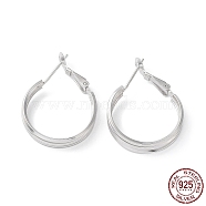 Rhodium Plated 925 Sterling Silver Hoop Earrings, Round, with S925 Stamp, Real Platinum Plated, 26x4x21mm(EJEW-K258-13P)