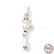 925 Sterling Silver Lobster Claw Clasps, with Cord Ends and 925 Stamp, Silver, 22mm, Inner Diameter: 2mm(STER-P055-03C-S)