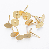 304 Stainless Steel Stud Earring Findings, Flat Round, Real 24K Gold Plated, 12x8x0.3mm, Pin: 0.8mm(X-STAS-H558-23G)