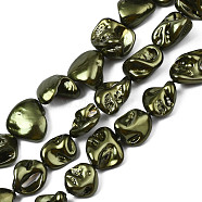 Electroplated Natural Freshwater Shell Beads, Nuggets, Olive, 20x13x7mm, Hole: 0.7mm, about 20~26pcs/strand, 14.76 inch~15.94 inch(37.5~40.5cm)(SHEL-N026-195B)